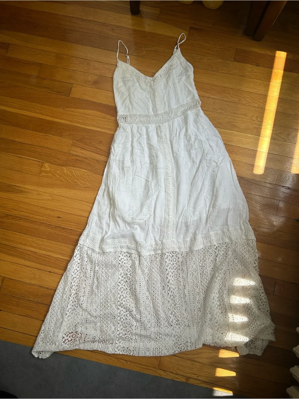 Abercrombie & Fitch White Crochet-Trim Maxi Dress